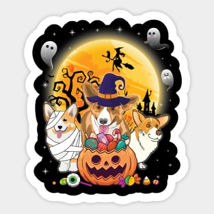 Welsh Corgi Pembroke Dog Mummy Witch Moon Ghosts Happy Halloween Thanksgiving Merry Christmas Day Sticker